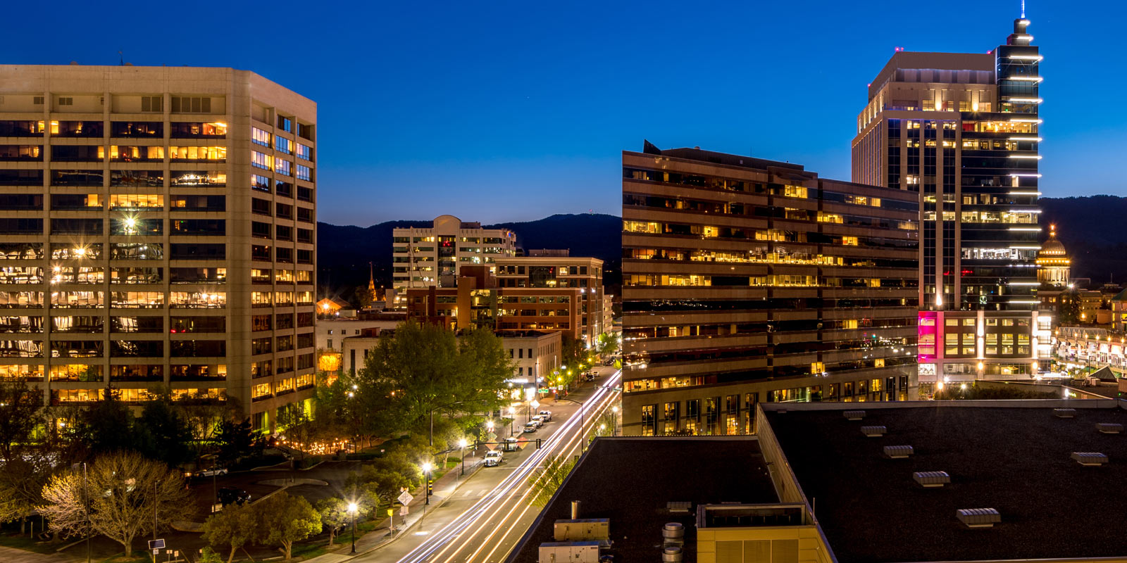 Zion's Bank Building Downtown Boise, ID at night